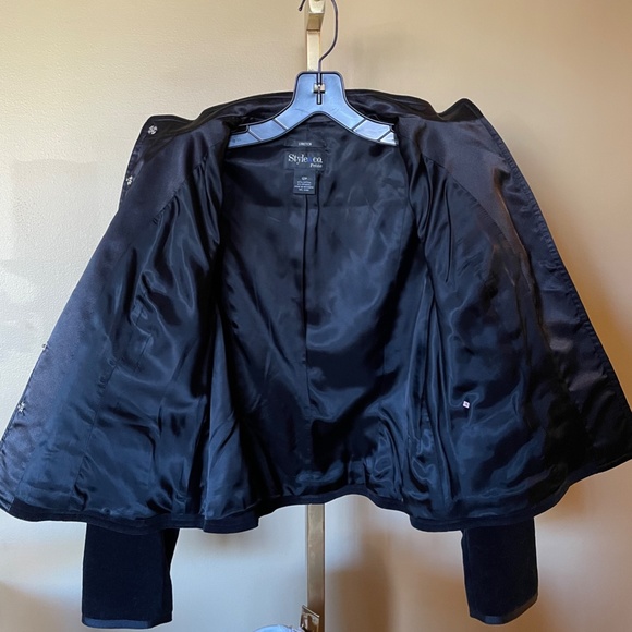 Style & Co. Black Corduroy Satin Trim Hidden Snap Front Jacket - Picture 10 of 11